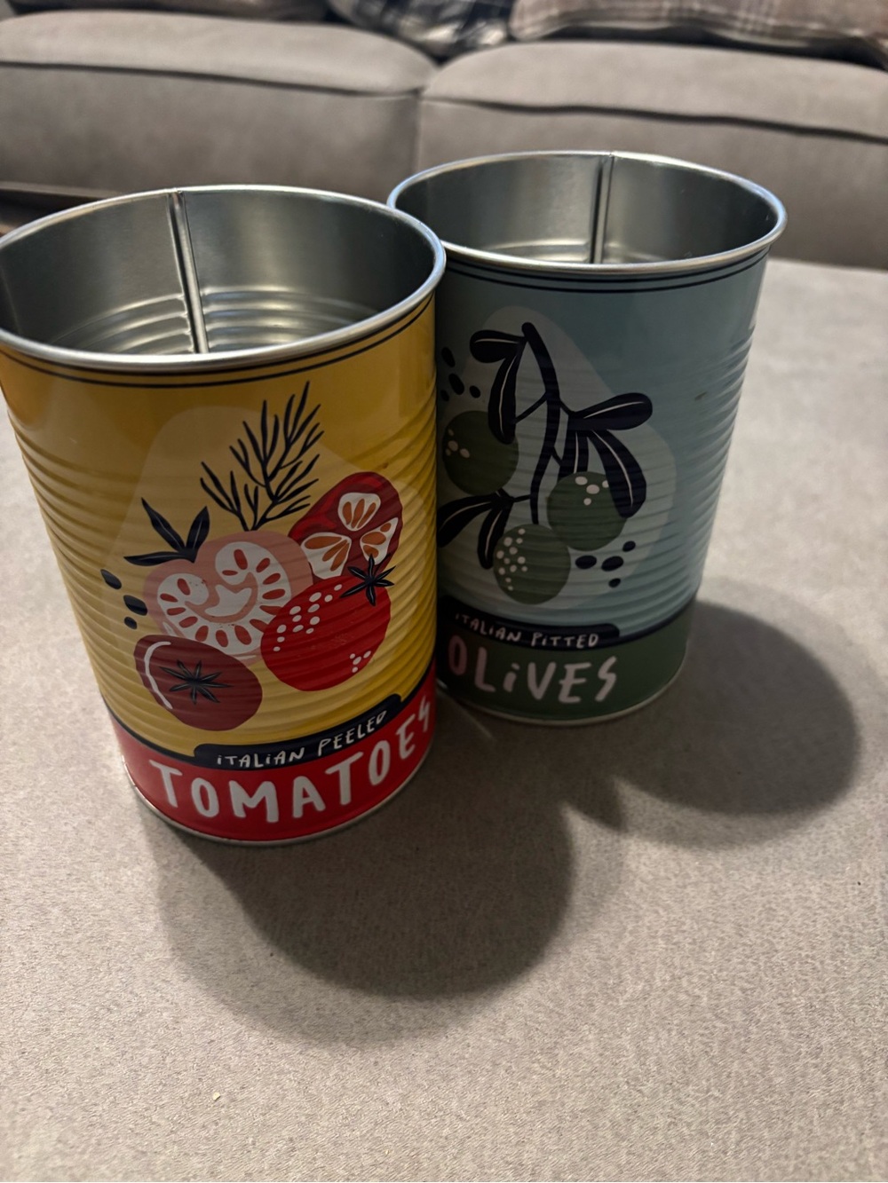 Tomatoes & Olives Decorative Tin Can Set - Yellow & Sage